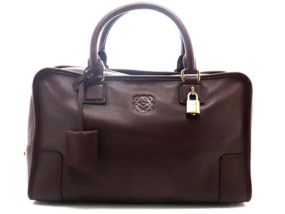 Loewe Amazona Handbag Bordeaux Purple Brown Calfskin